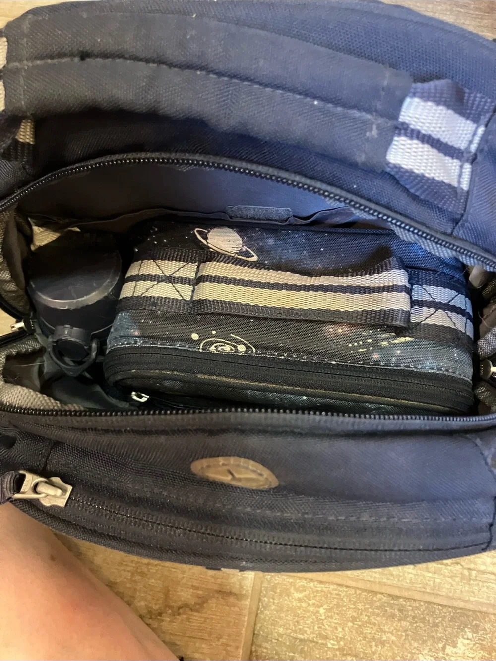 POTTERY BARN SMALL MACKENZIE NAVY GALAXY BACKPACK, LUNCHBOX / WATER-BOTTLE SET